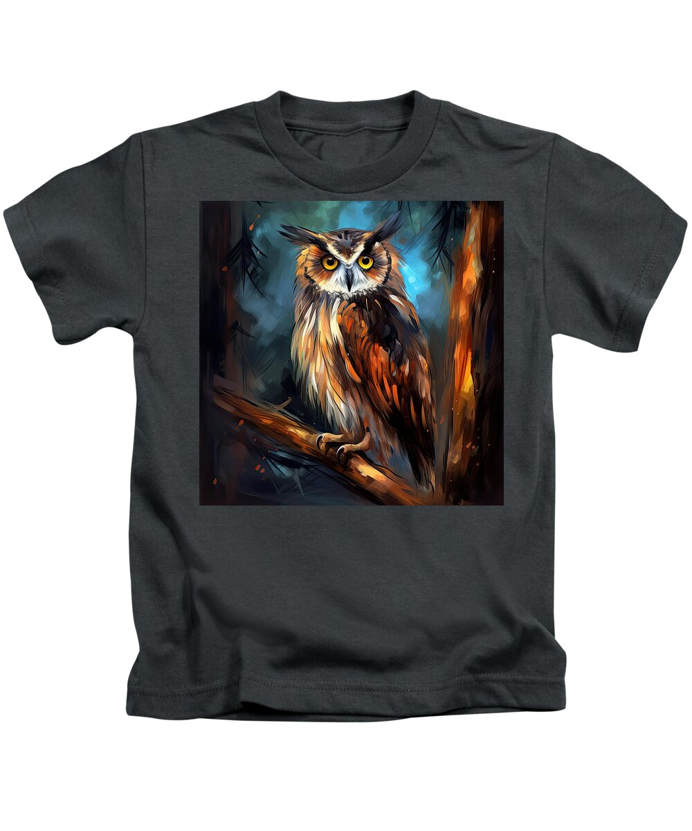 Owl Kids T-Shirt featuring the digital art Owl's Portrait by Lourry Legarde