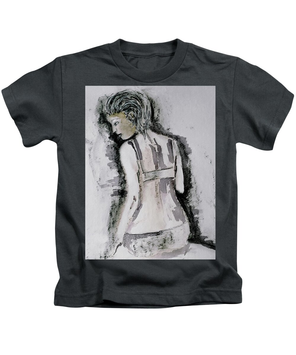 Woman Kids T-Shirt featuring the painting Painted With Wine by Lisa Kaiser