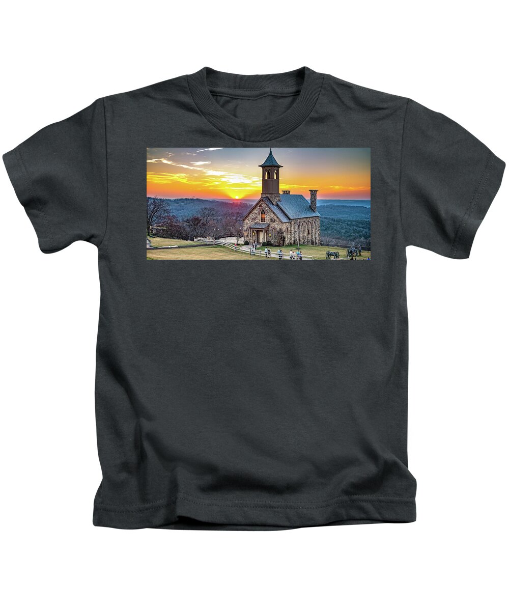 Chapel Of The Ozarks Kids T-Shirt featuring the photograph Panoramic Sunset Over Chapel of The Ozarks by Gregory Ballos