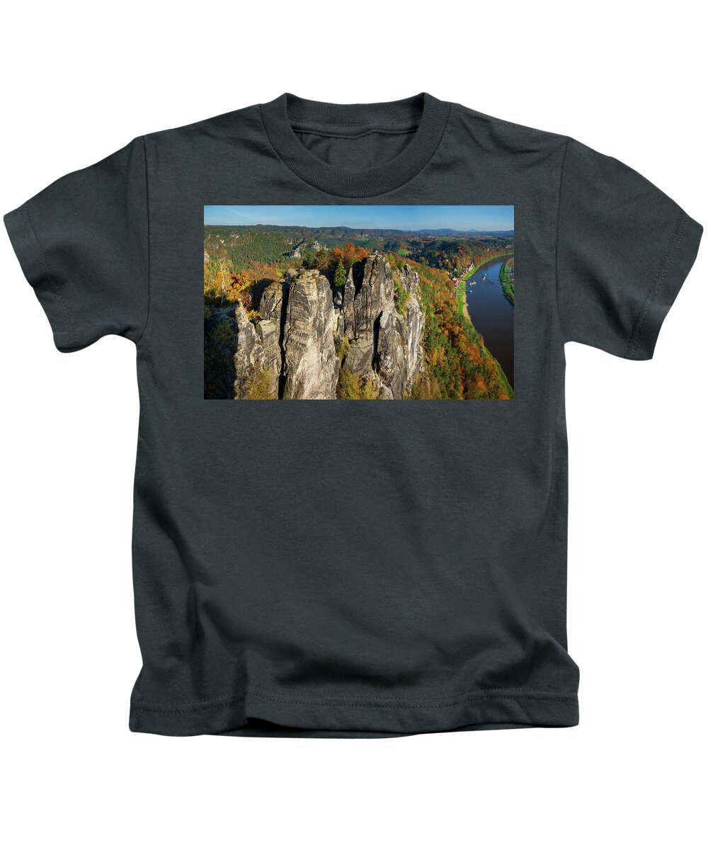 Saxon Switzerland Kids T-Shirt featuring the photograph Panoramic view of Neurathen Castle by Sun Travels