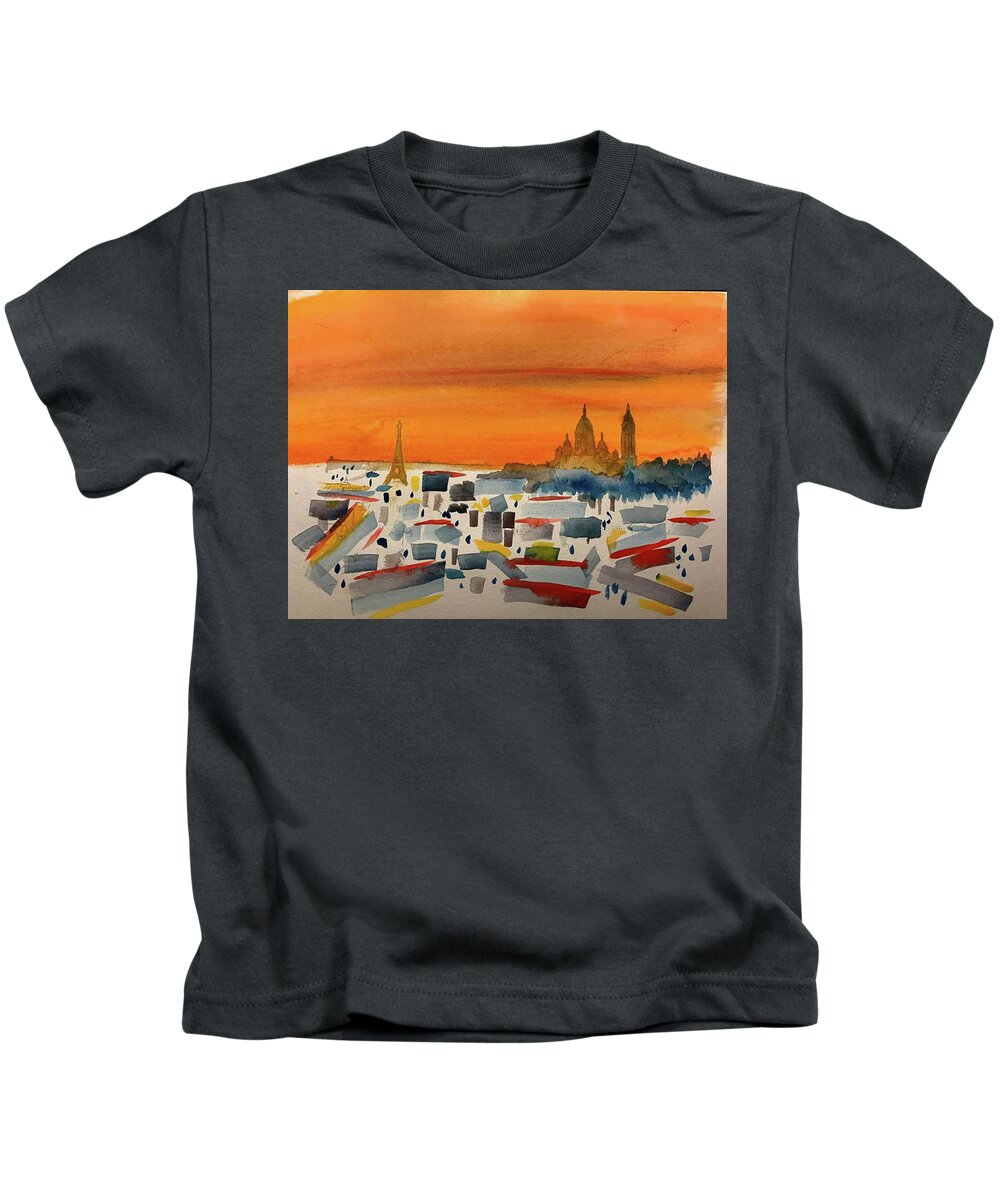 Paris Kids T-Shirt featuring the painting Paris Now and Then #1 by John Macarthur