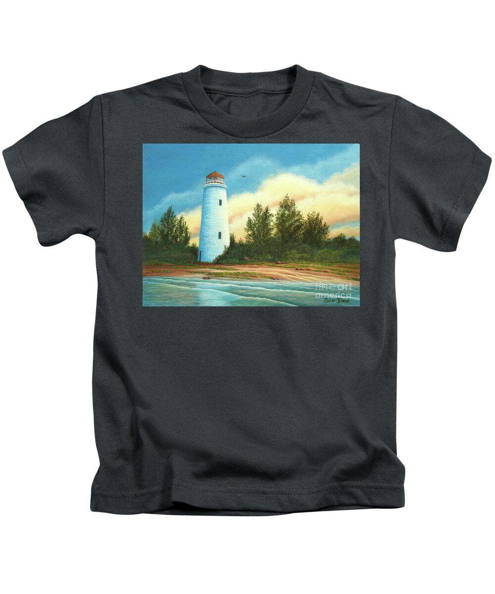 Waterscape Kids T-Shirt featuring the painting Passing Christian Island Light by Sarah Irland