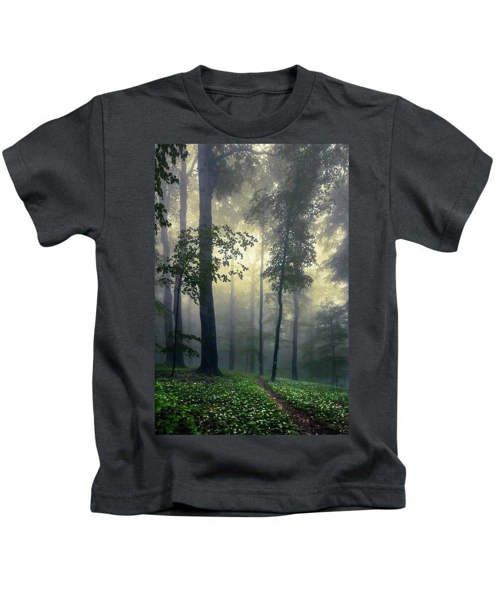 Balkan Mountains Kids T-Shirt featuring the photograph Path In the Mist by Evgeni Dinev