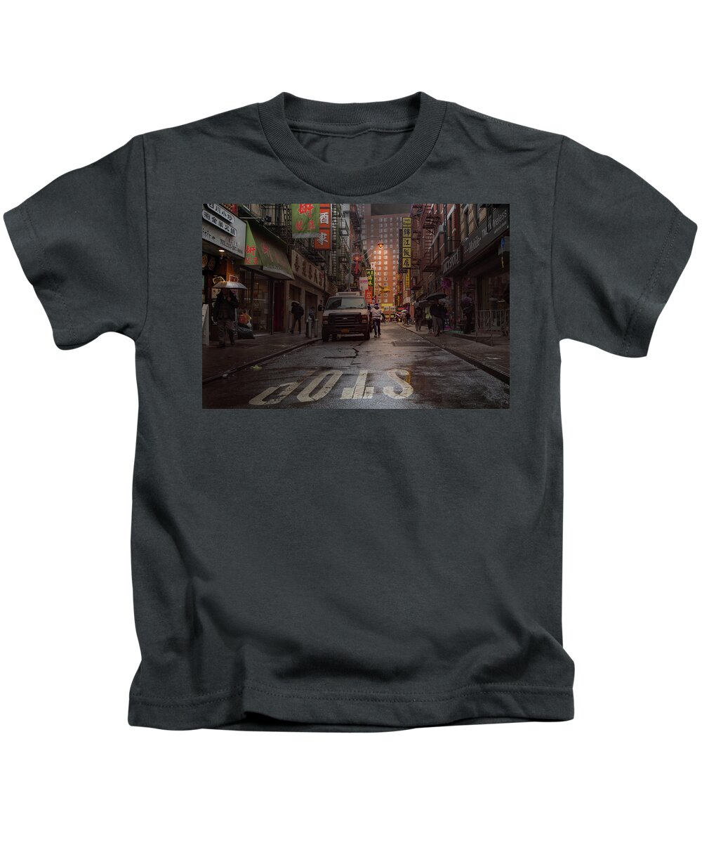 Pell Street Kids T-Shirt featuring the photograph Pell Street, Chinatown by Alison Frank