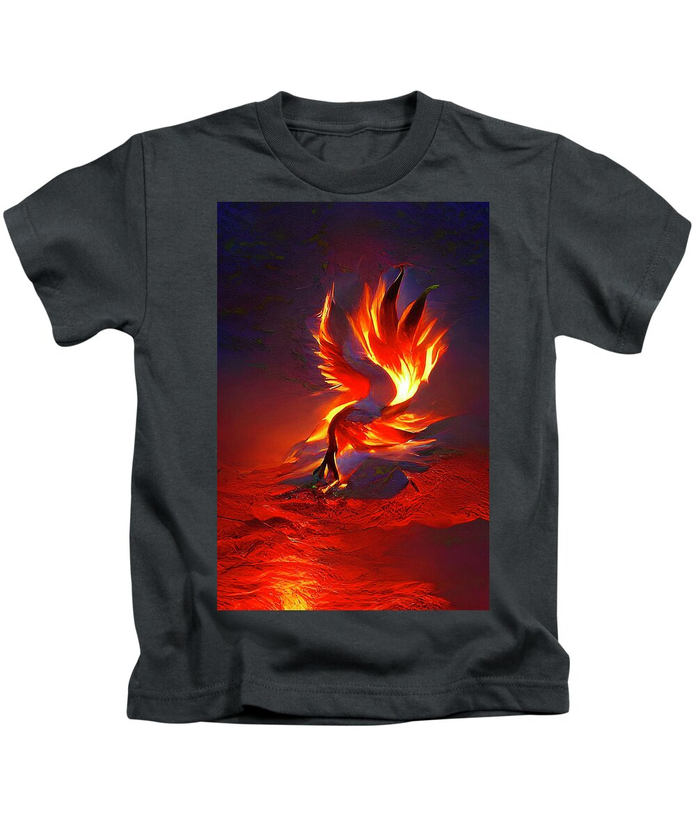 Phoenix Rising Kids T-Shirt featuring the digital art Phoenix Rising by Rod Melotte