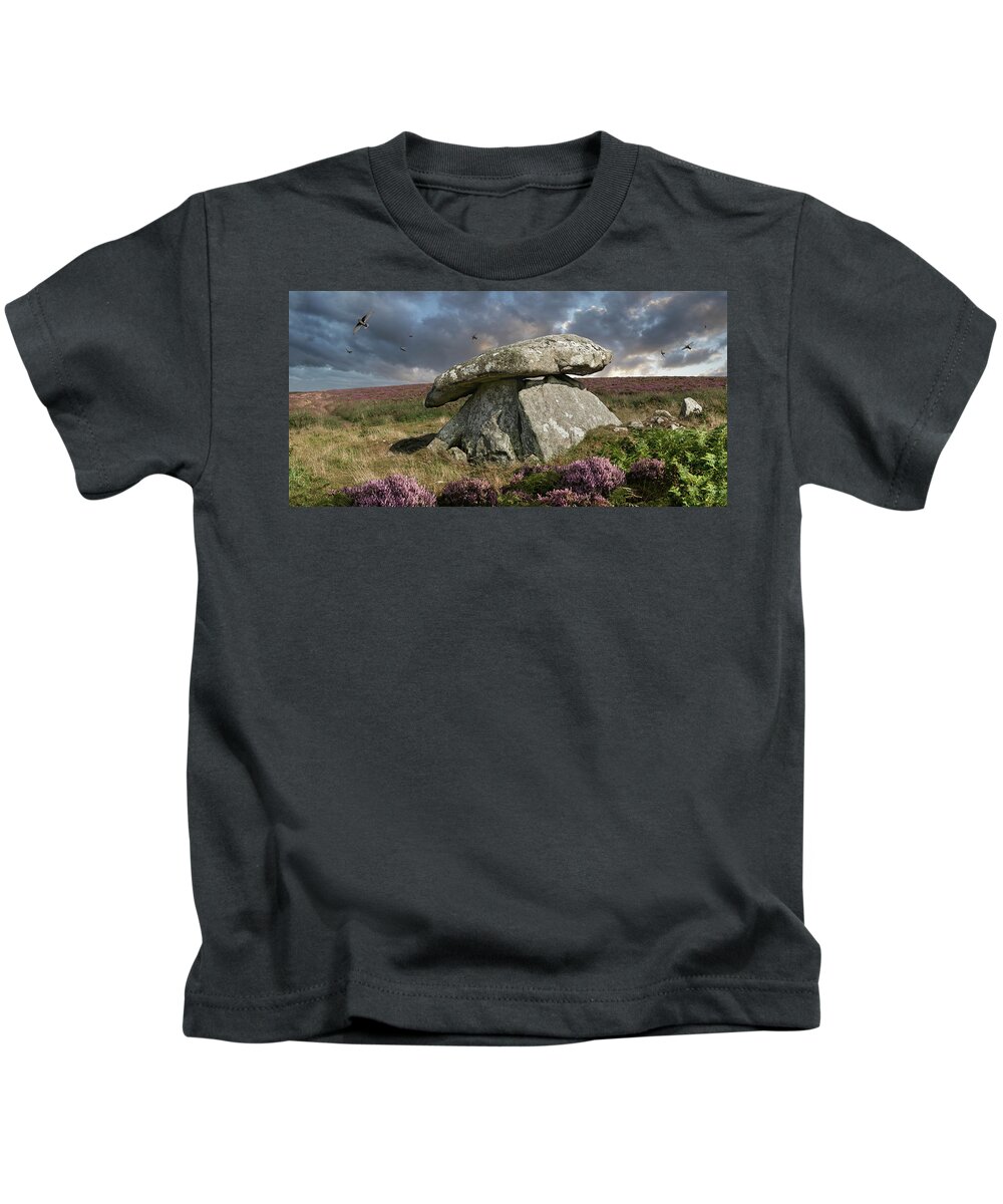 Chun Quoit Kids T-Shirt featuring the photograph Ancient Stone - Photo of Chun Quoit, Cornwall by Paul E Williams