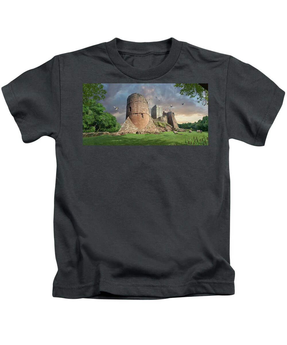 Goodrich Castle Kids T-Shirt featuring the photograph Photo of Goodrich Castle fortifications, England by Paul E Williams