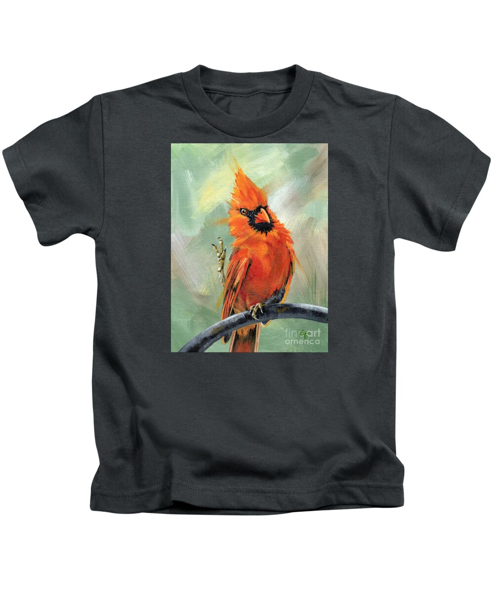 Cardinal Kids T-Shirt featuring the painting Pick Me - Cardinal painting by Annie Troe
