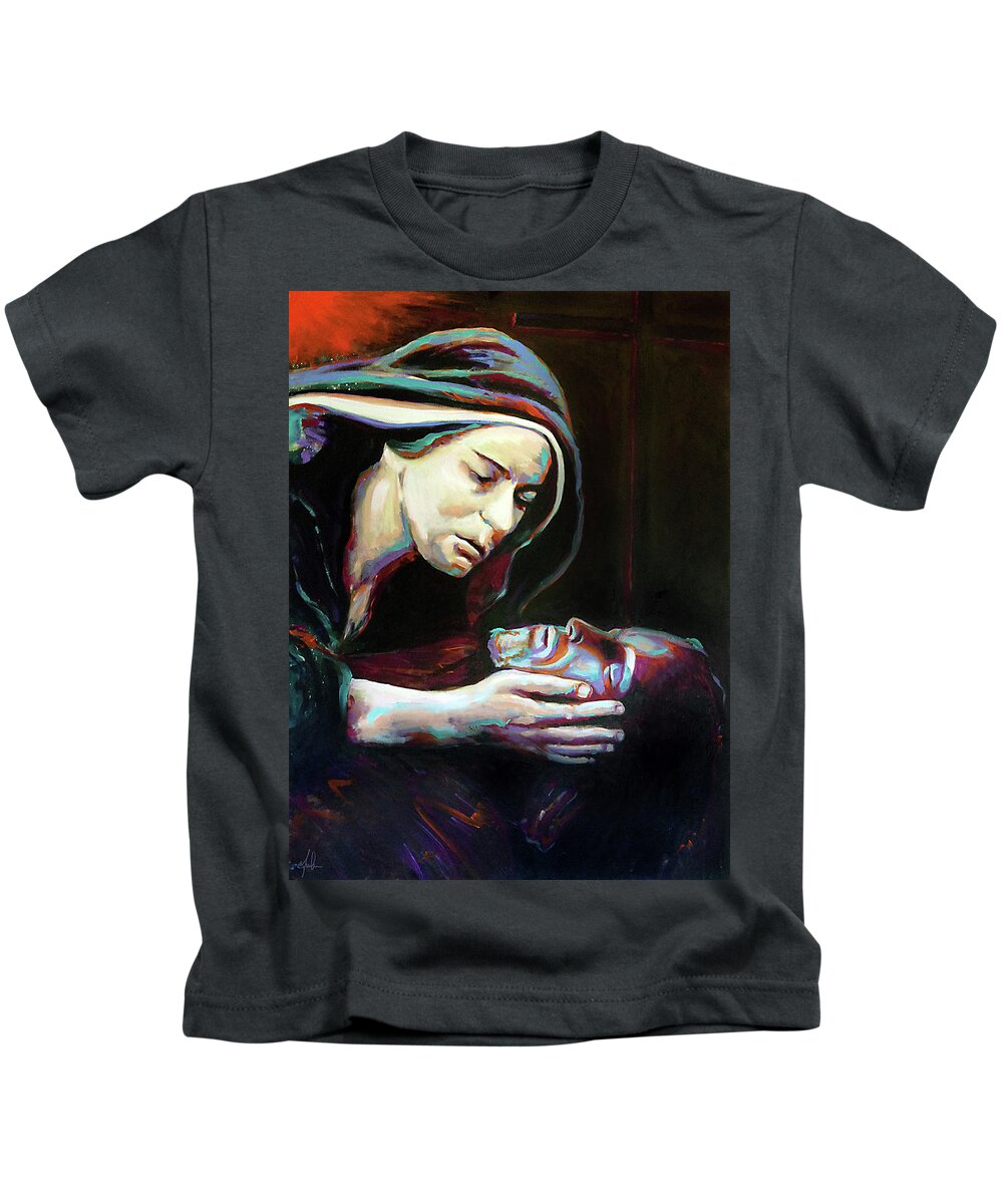 Virgin Mary Kids T-Shirt featuring the painting Pieta by Steve Gamba