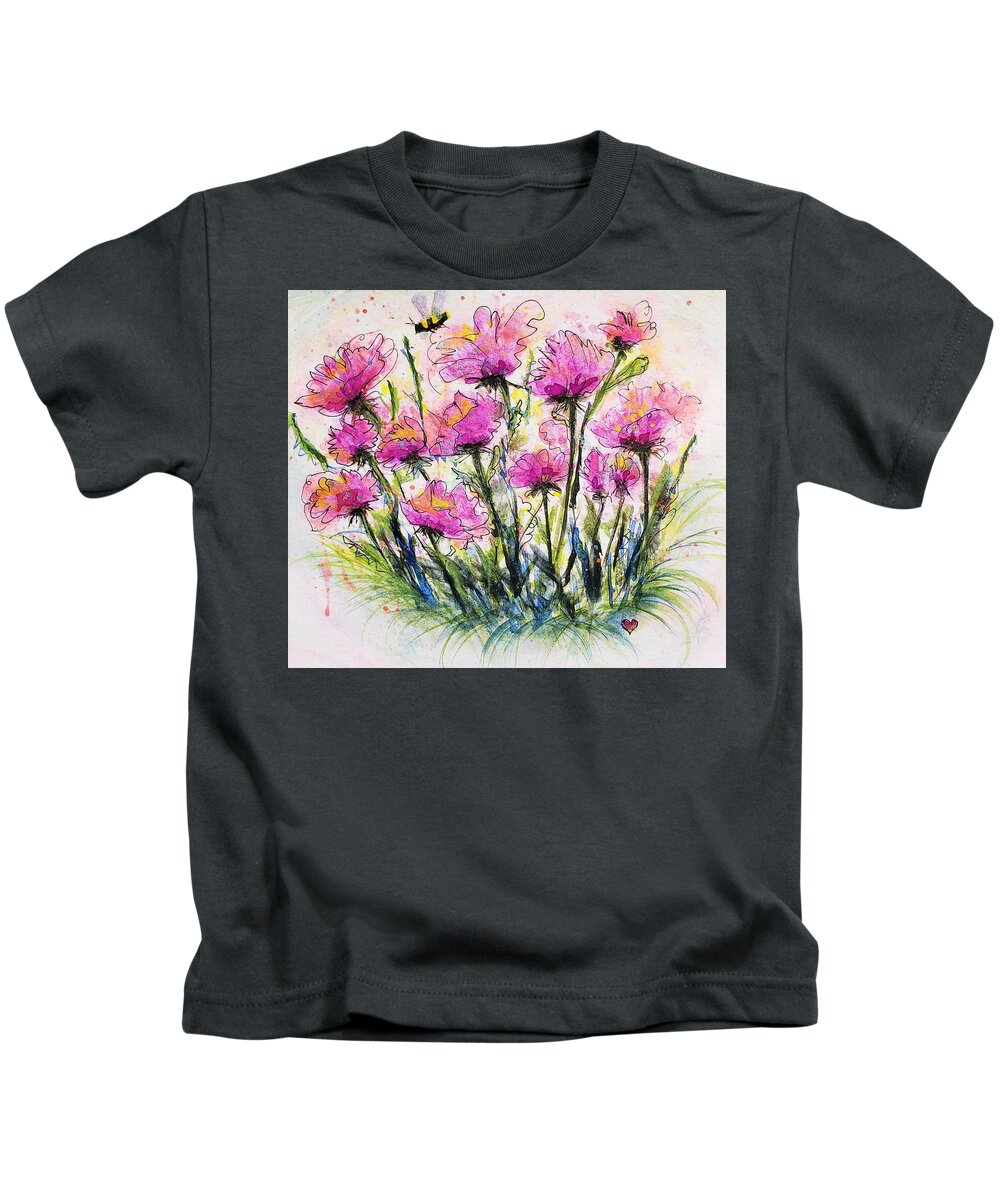 Watercolor Kids T-Shirt featuring the painting Pink-ish Flowers by Deahn Benware
