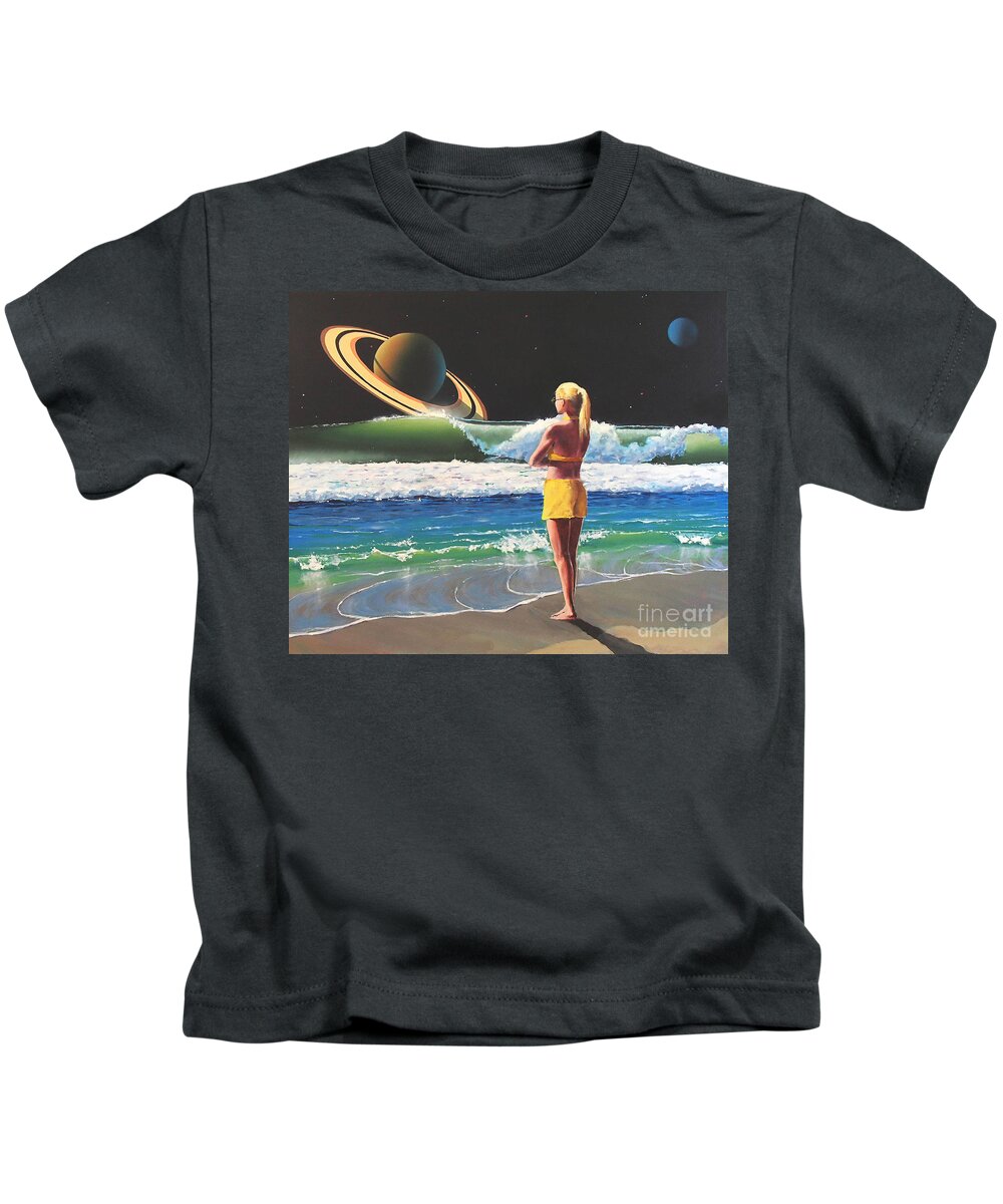 Ocean Kids T-Shirt featuring the painting Planet Barbie by Philip Fleischer