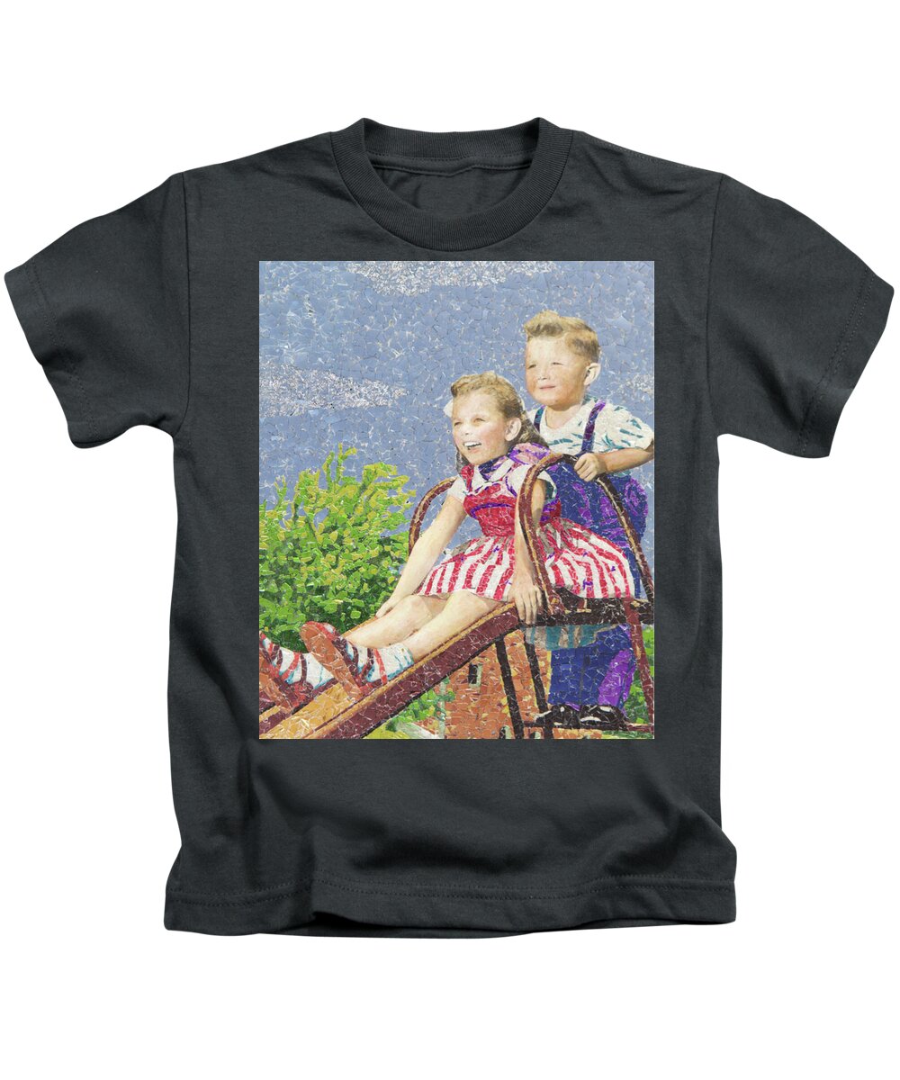 Mosaic Kids T-Shirt featuring the mixed media Playtime by Matthew Lazure