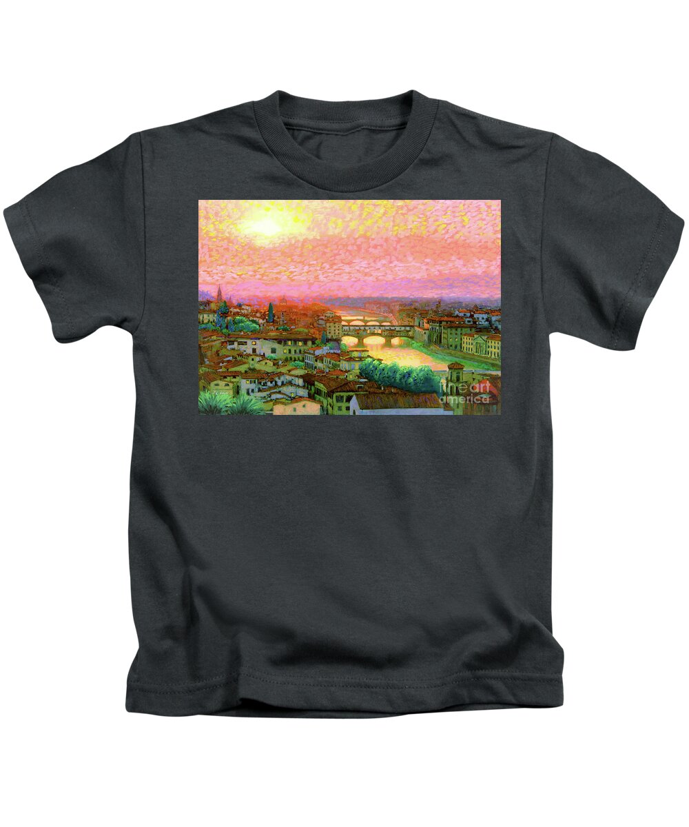 Italy Kids T-Shirt featuring the painting Ponte Vecchio Sunset Florence by Jane Small
