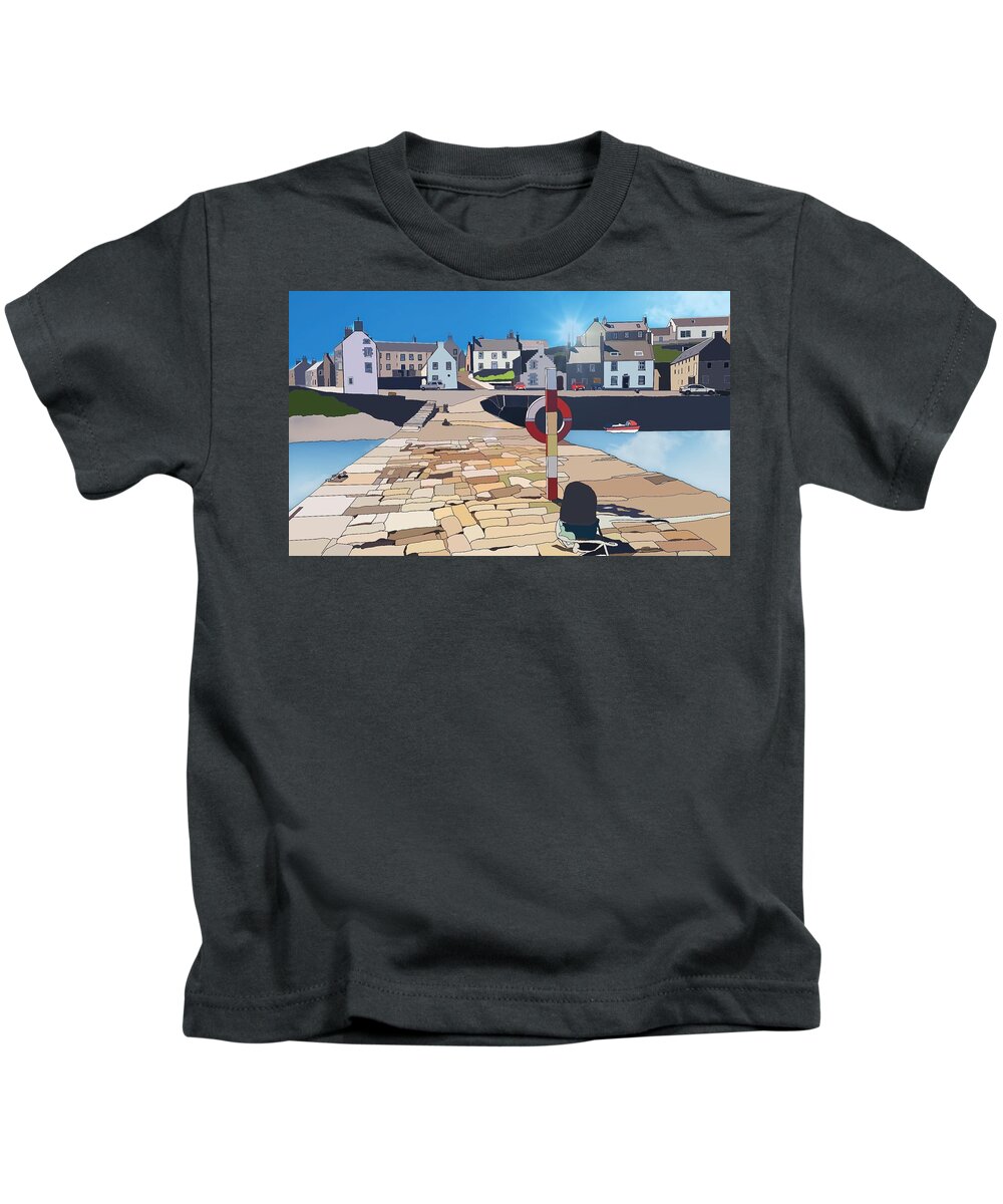 Portsoy Kids T-Shirt featuring the digital art Portsoy by John Mckenzie