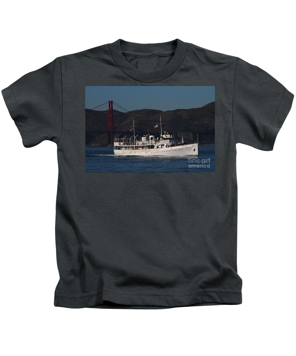 Presidential Yacht Potomac Kids T-Shirt featuring the photograph Potomac Sailing in SF Bay by fototaker Tony