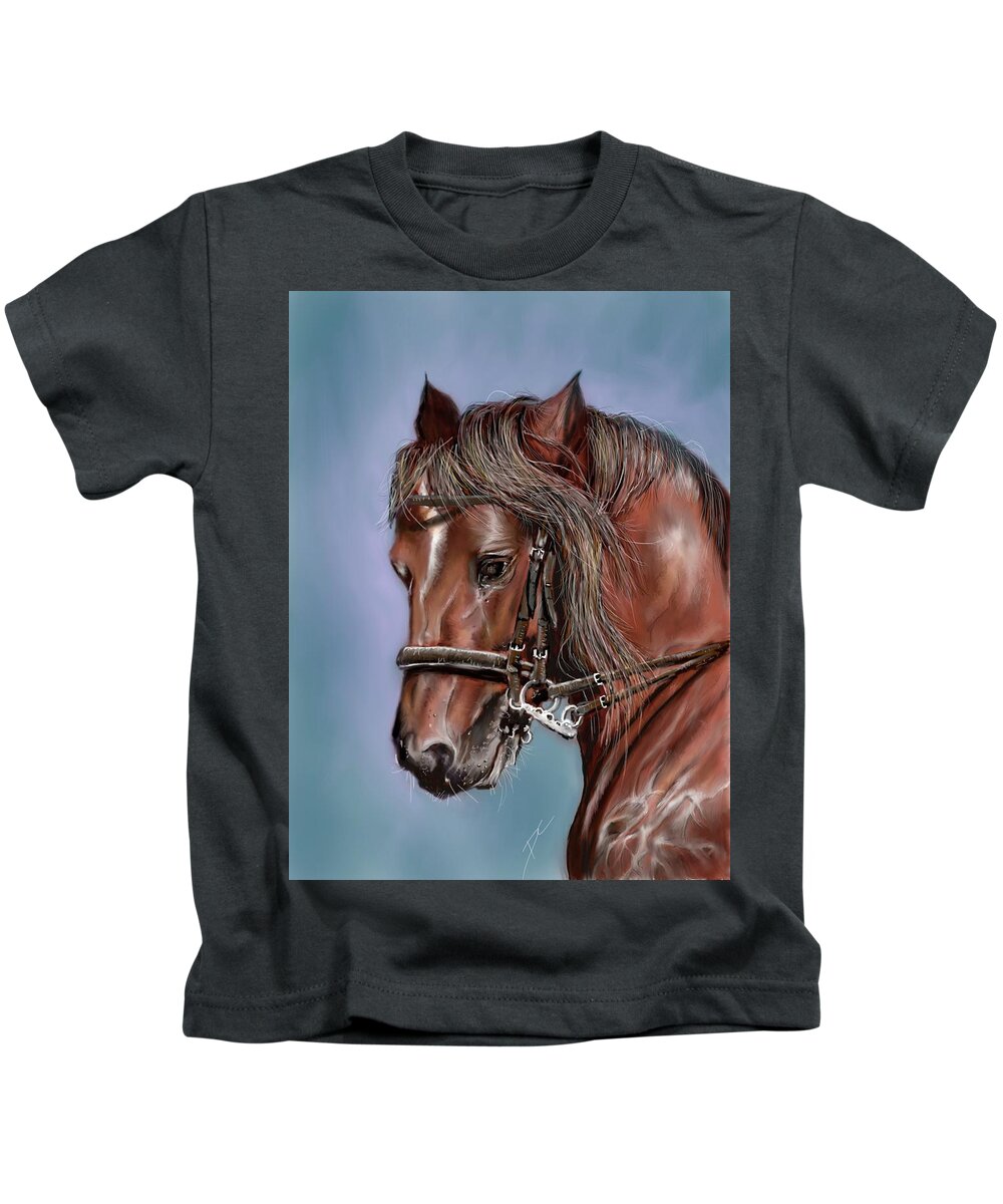 Horse Kids T-Shirt featuring the digital art Power in a horse by Darren Cannell