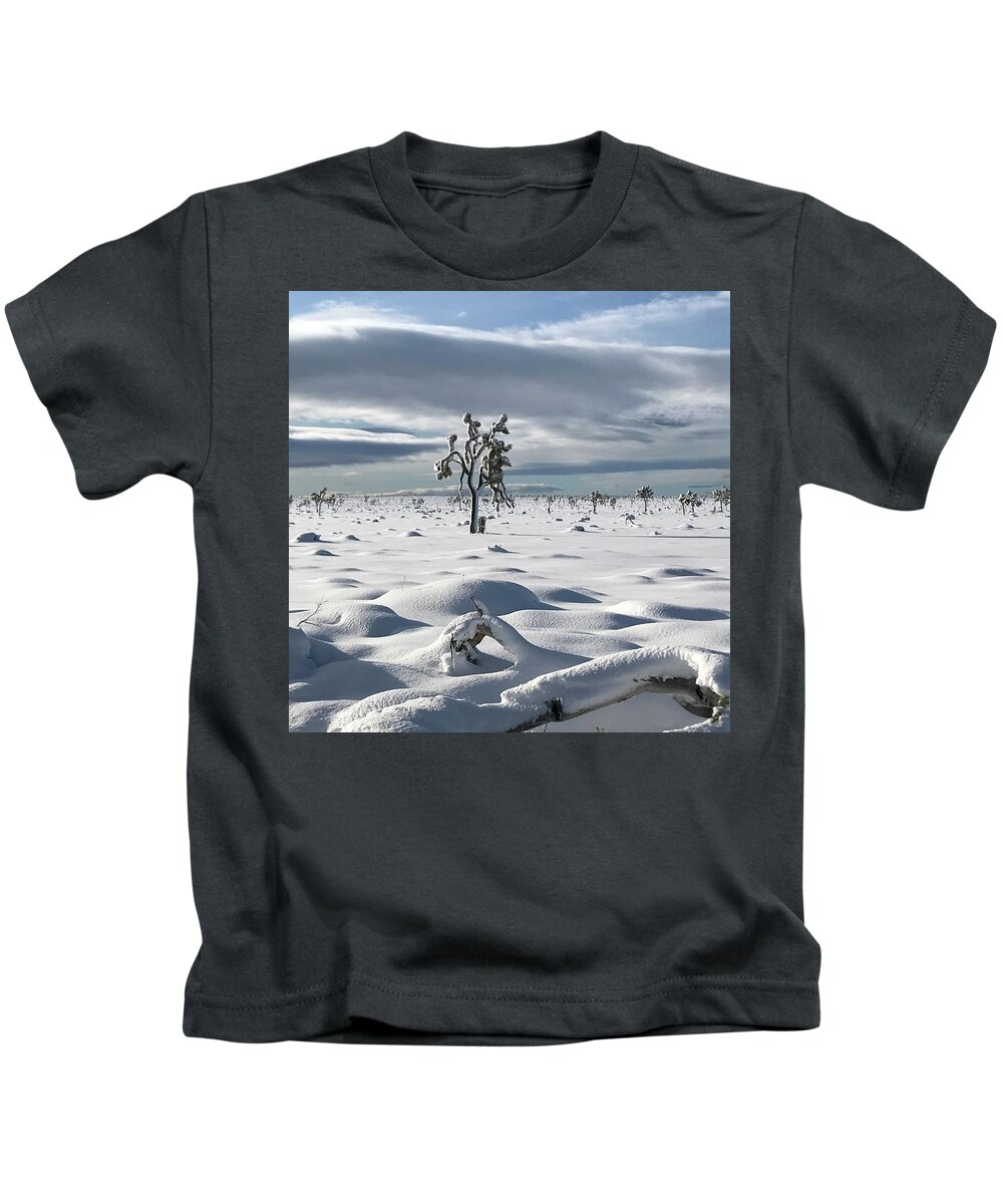 Joshua Tree Kids T-Shirt featuring the photograph Pristine Joshua Trees in Snow by Perry Hoffman