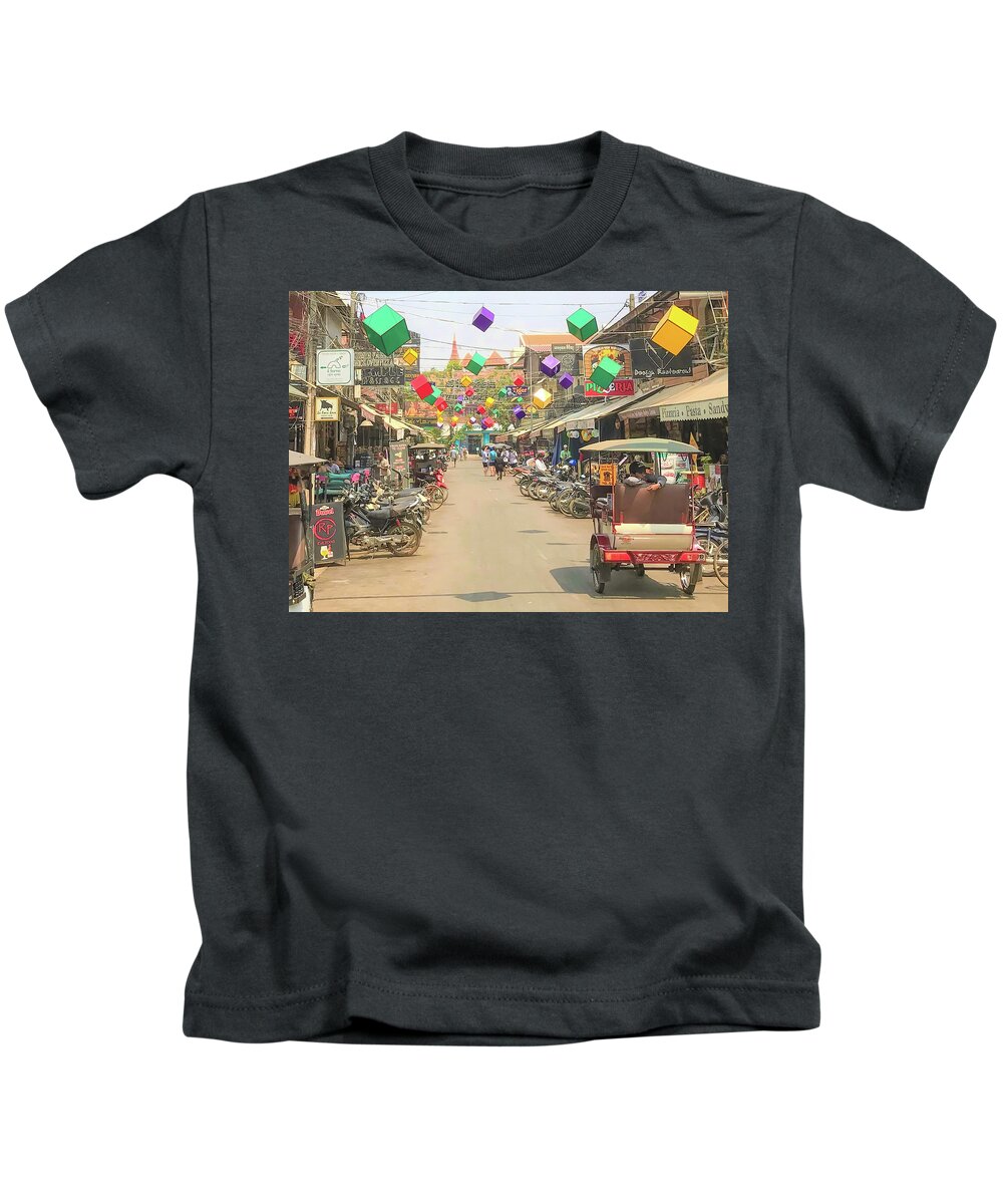 Pub Street Kids T-Shirt featuring the photograph Pub Street Siem Reap Cambodia by Rebecca Herranen