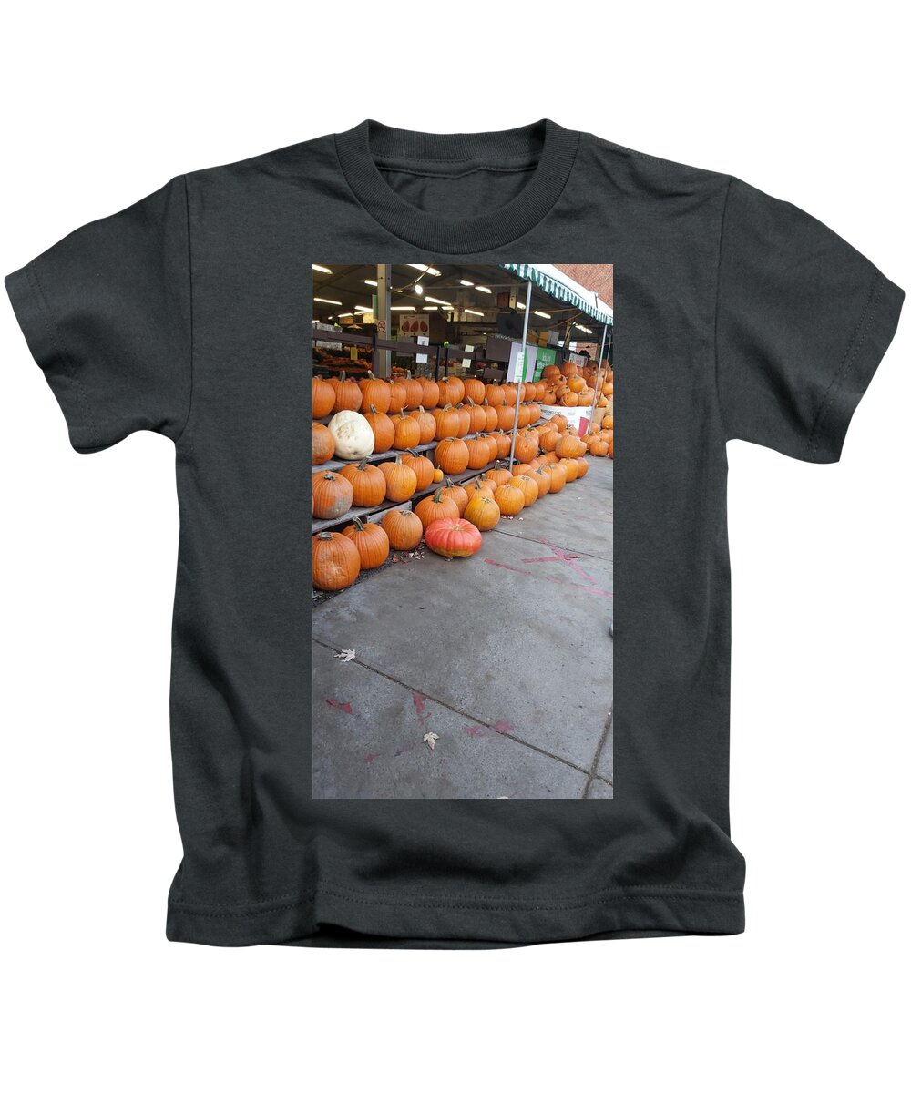 All Kids T-Shirt featuring the digital art Pumpkin Market in Montreal Canada KN37 by Art Inspirity