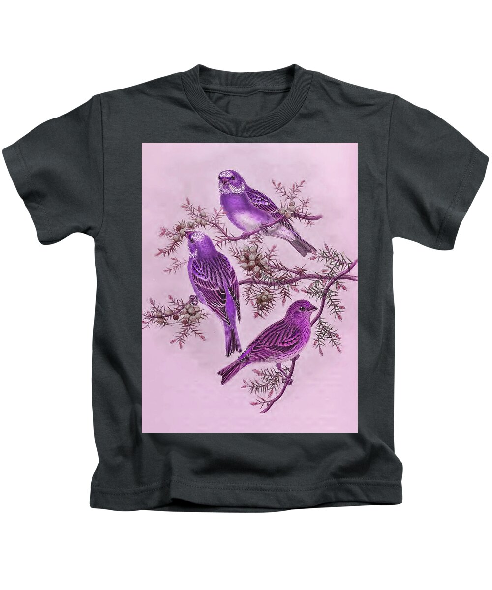 Birds On A Branch Kids T-Shirt featuring the digital art Purple Birds by Lorena Cassady