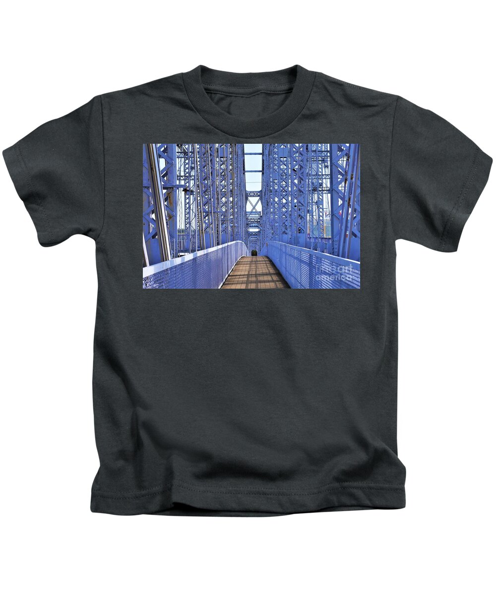 Purple Bridge Kids T-Shirt featuring the photograph Purple Bridge Walkway - Cincy Newport Series by Lee Antle