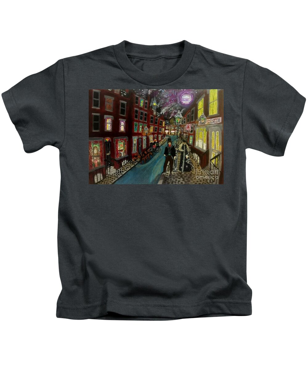 London Kids T-Shirt featuring the mixed media Purple Moon Victoriana by David Westwood