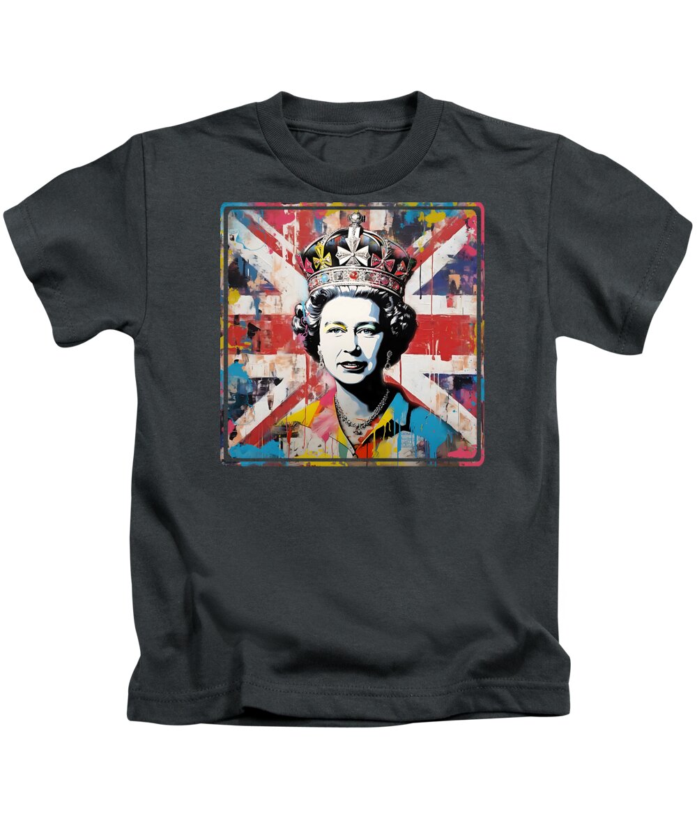 Queen Elizabeth Ii Kids T-Shirt featuring the painting Queen Elizabeth II 5 by Mark Ashkenazi