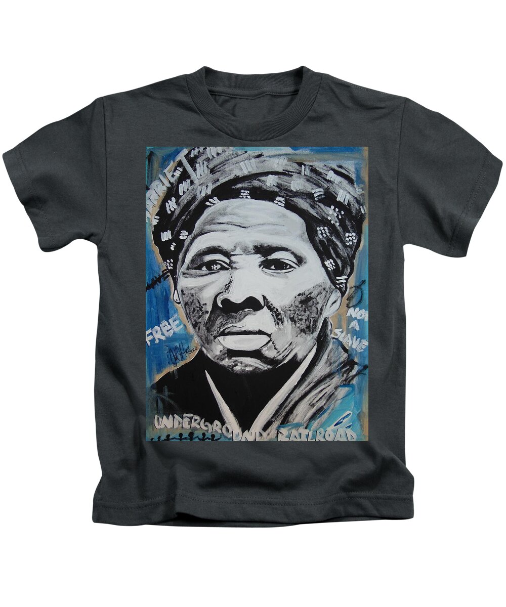 Harriet Tubman Kids T-Shirt featuring the painting Queen Harriet by Antonio Moore
