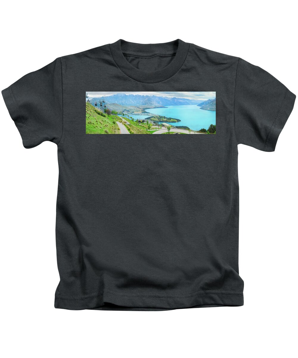 New Zealand Kids T-Shirt featuring the photograph Queenstown NZ from Bob's Peak by John Marr
