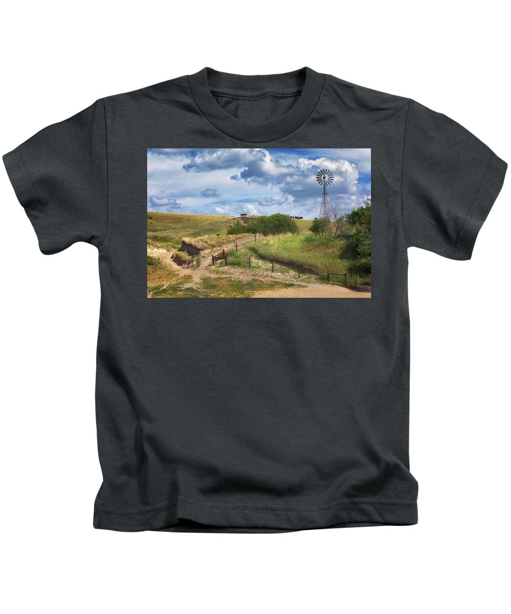 Nebraska Sandhills Kids T-Shirt featuring the photograph Ranching in the Sandhills by Susan Rissi Tregoning