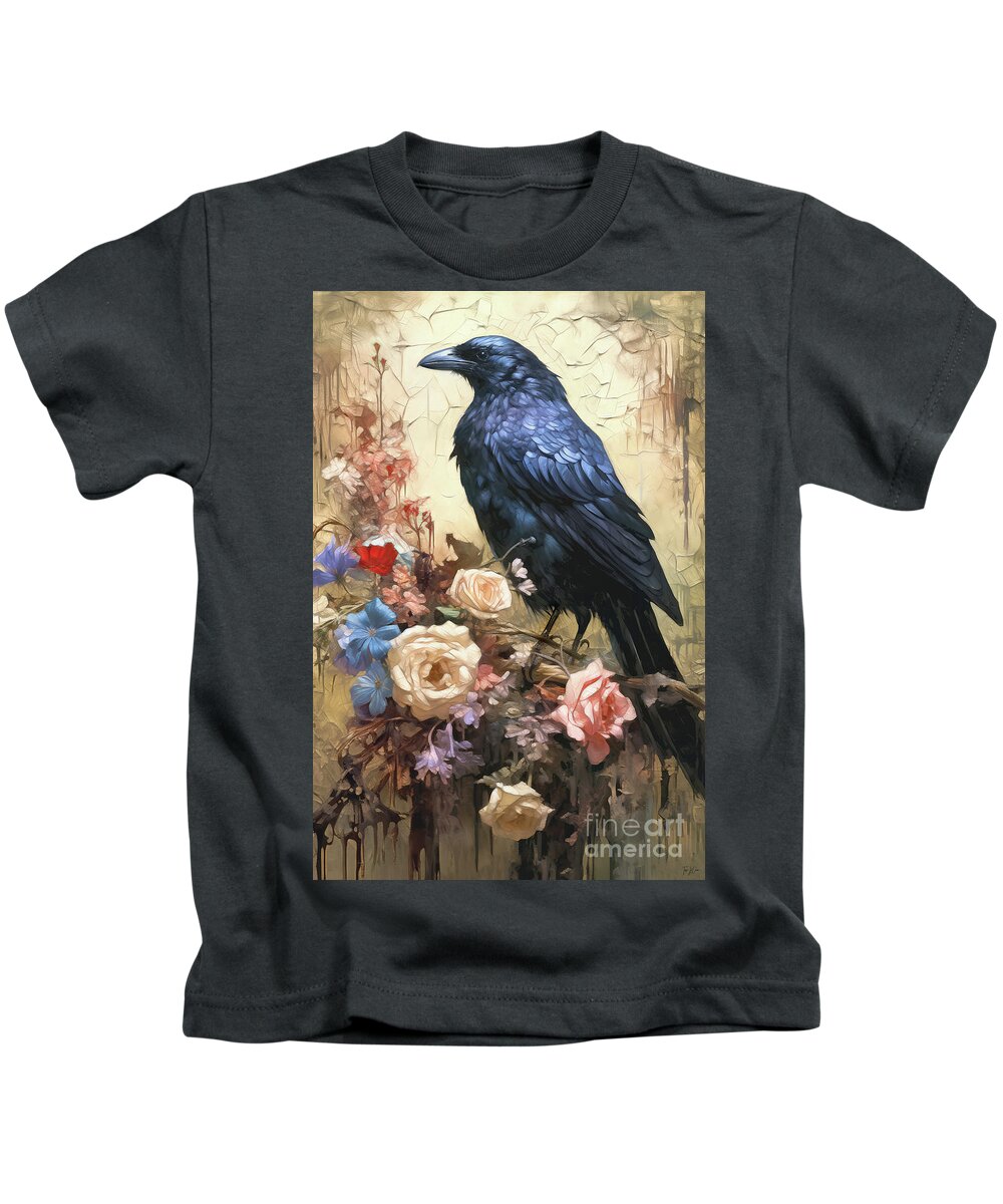 Raven Kids T-Shirt featuring the painting Raven And Roses by Tina LeCour