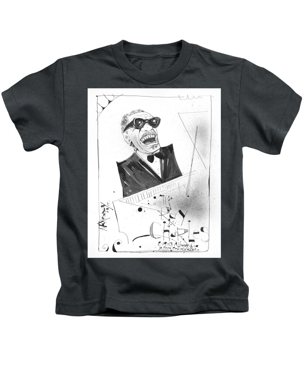  Kids T-Shirt featuring the drawing Ray Charles by Phil Mckenney