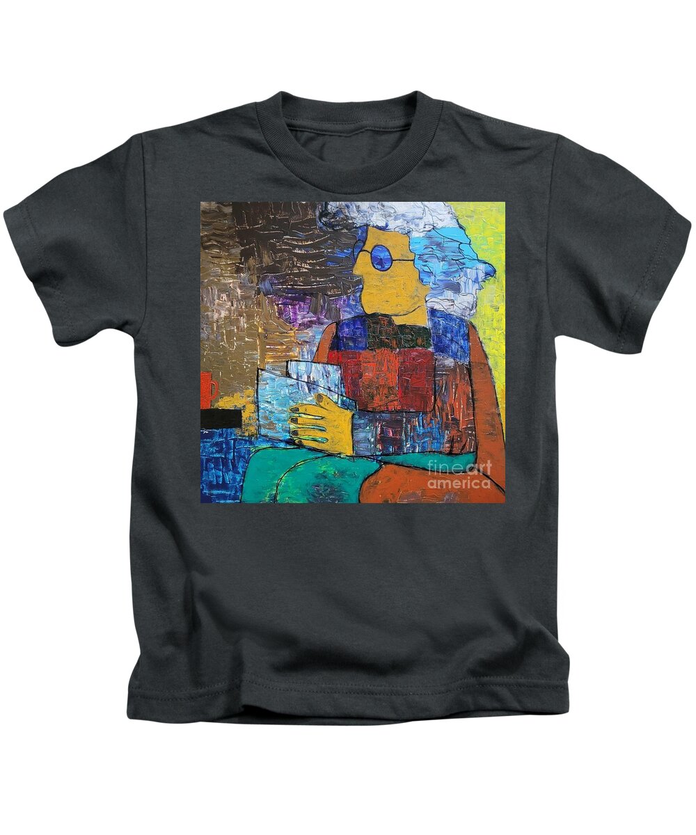  Kids T-Shirt featuring the painting Reading the Menu by Mark SanSouci