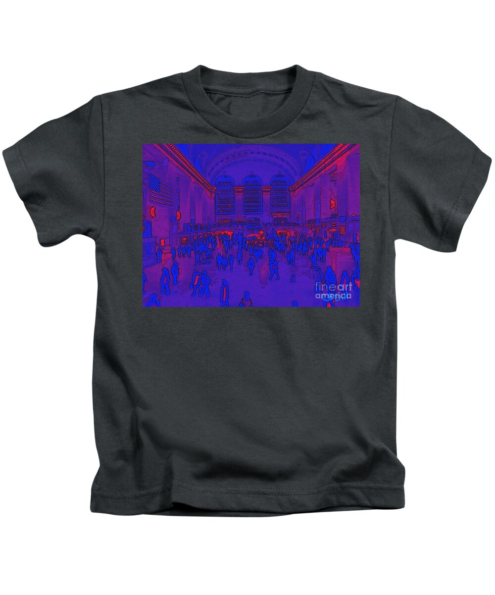New York City Kids T-Shirt featuring the painting Red and Blue Grand Central Station, NYC by C E Dill