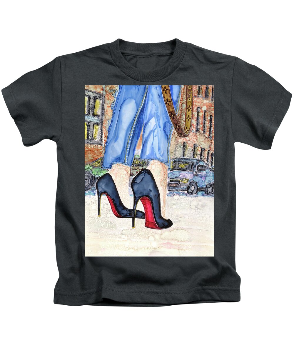 Paint Kids T-Shirt featuring the painting Red Bottom Shoes by Joyce Clark