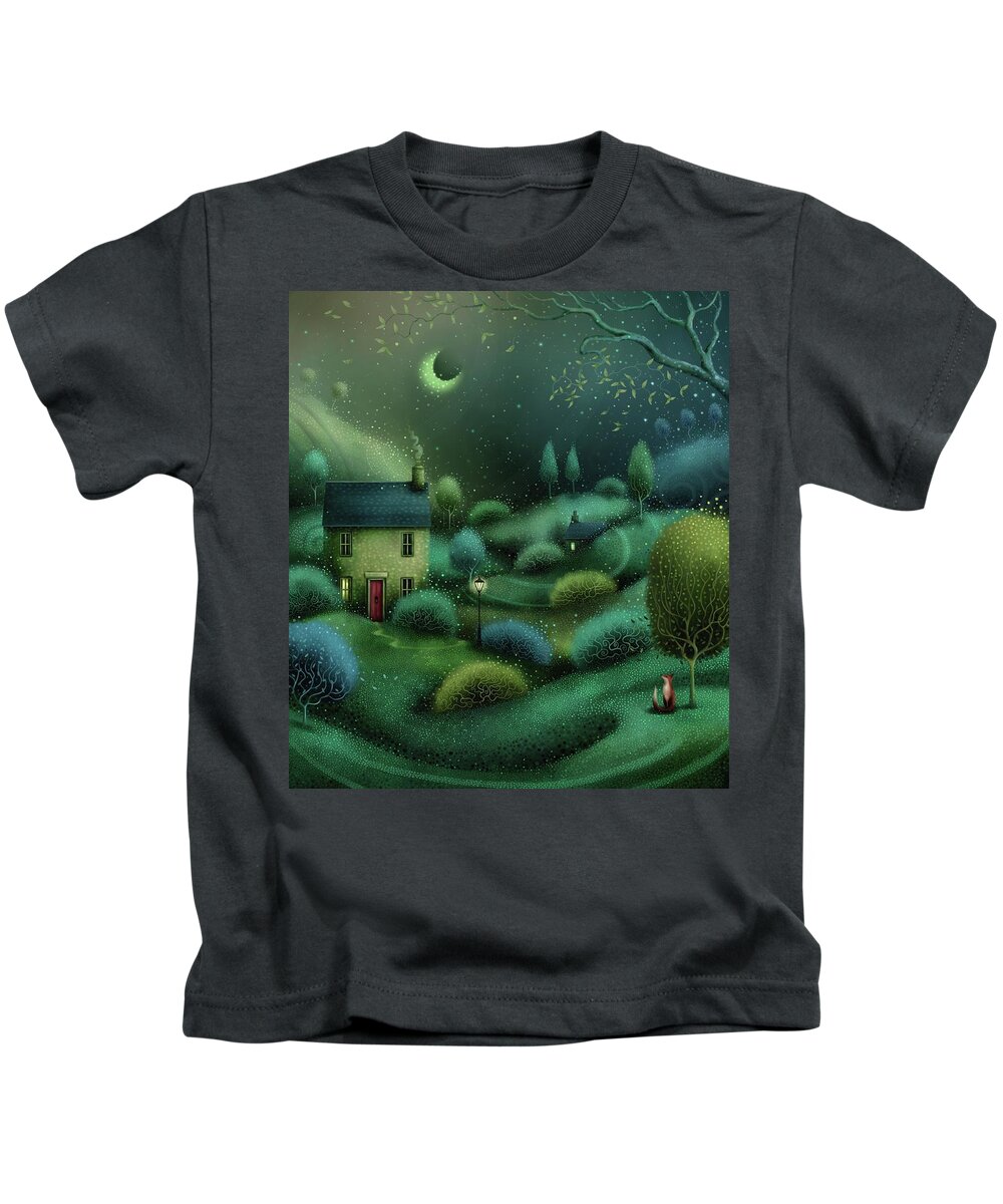 Cottage Kids T-Shirt featuring the painting Red Door, Red Fox, Falling Leaves by Joe Gilronan