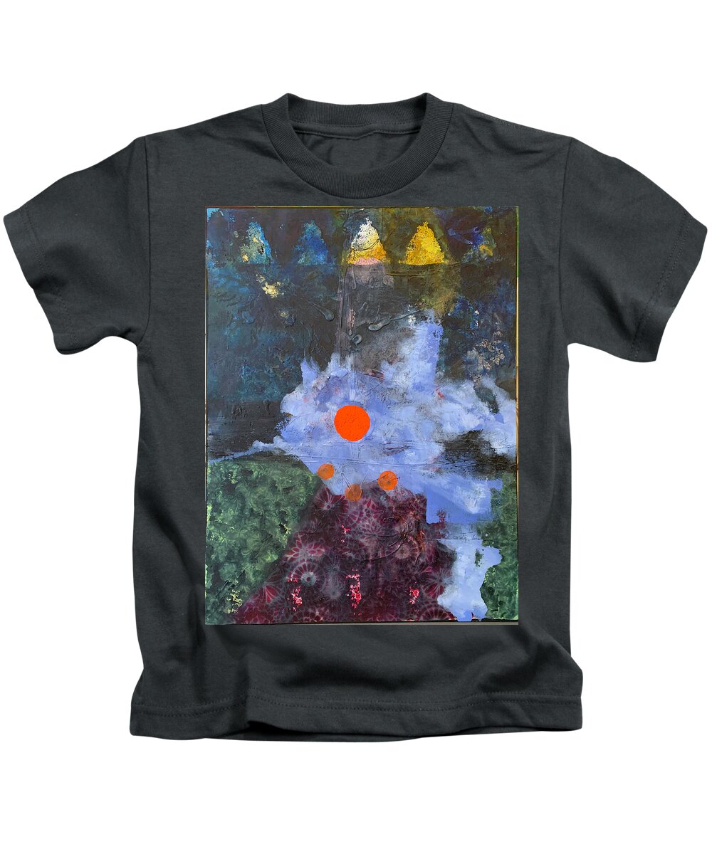Abstract Kids T-Shirt featuring the painting Red Dot by Leslie Porter