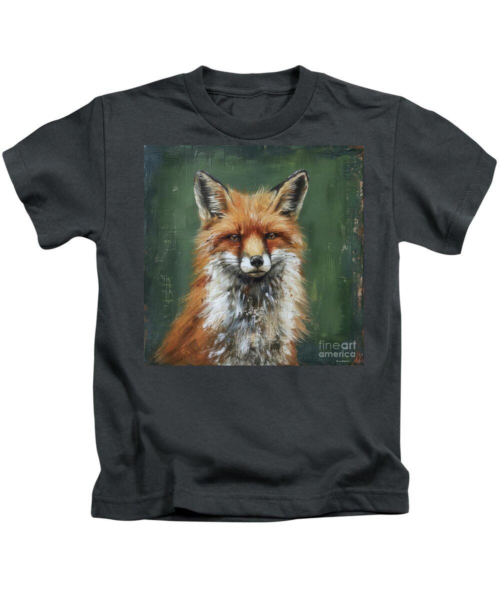 Fox Kids T-Shirt featuring the painting Red Fox Portrait by Tina LeCour