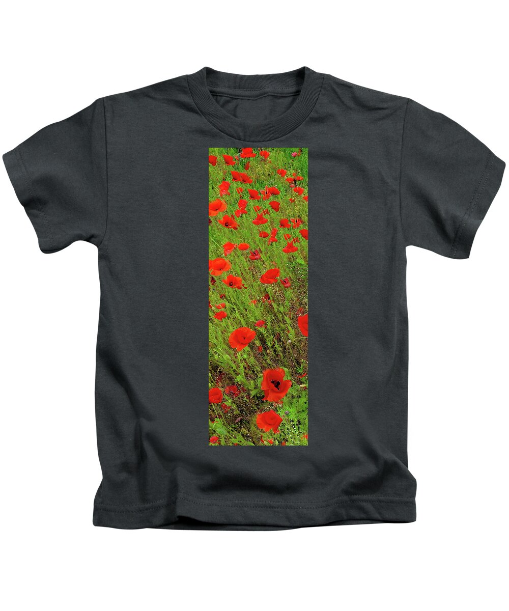 Vertical Kids T-Shirt featuring the photograph Red Poppies, Vertical Panorama by Lyuba Filatova