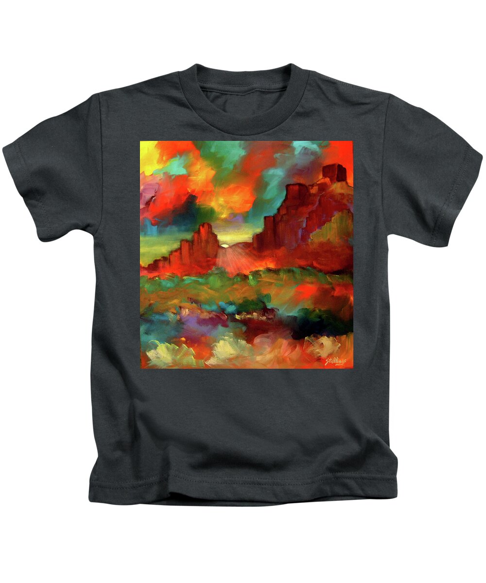 Landscape Kids T-Shirt featuring the painting Red Rock Canyon by Jim Stallings