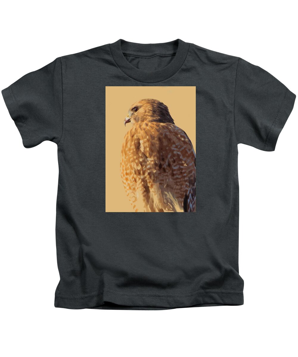 Hawk Kids T-Shirt featuring the painting Red-Tailed Hawk in 5 Colors by Judy Cuddehe