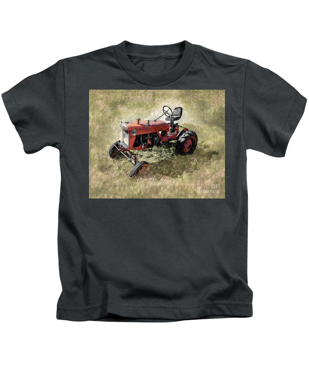 Barn Kids T-Shirt featuring the digital art Red Tractor by Anthony Ellis