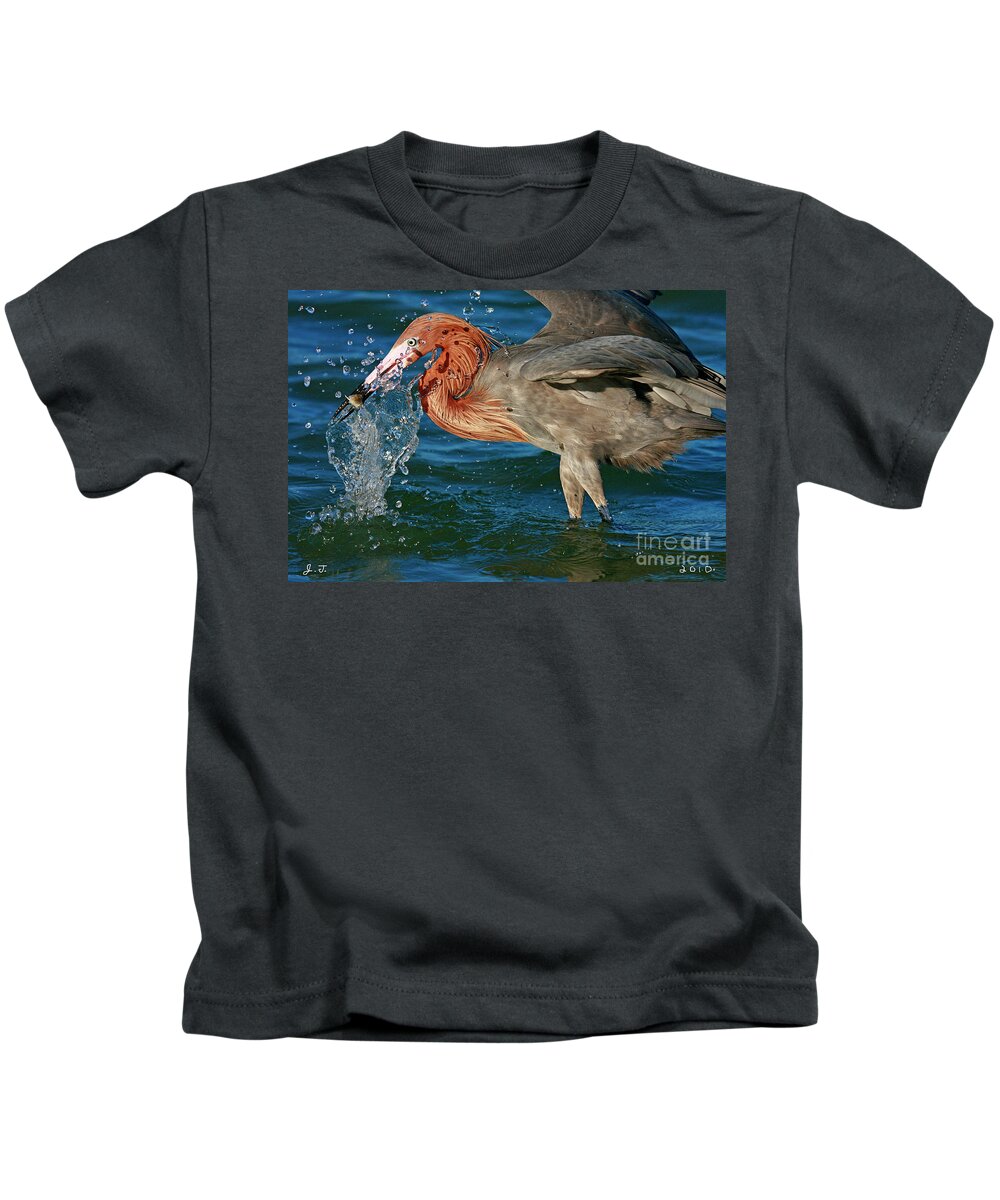 Reddish Egret Kids T-Shirt featuring the photograph Splash by John F Tsumas