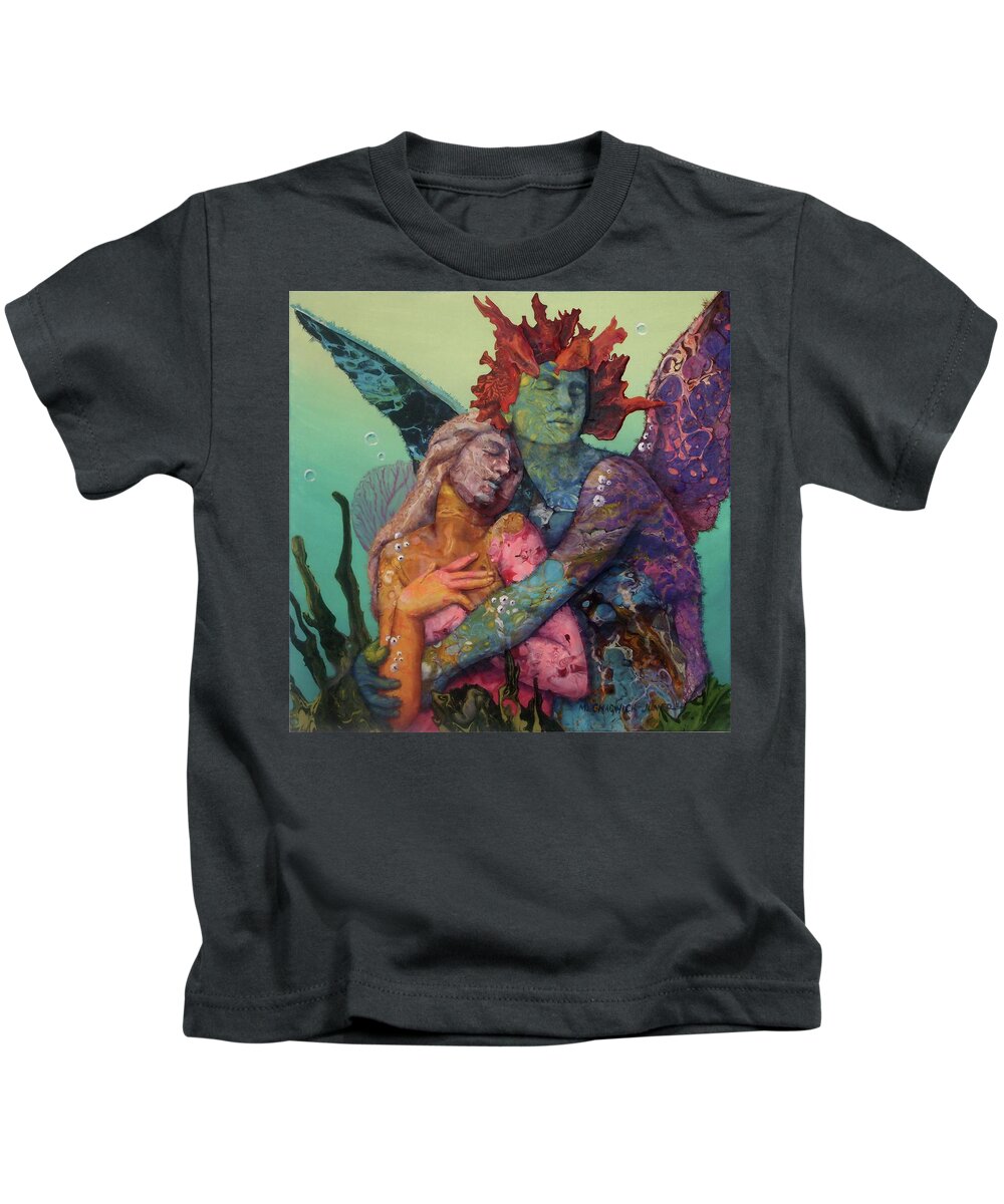 Ocean Kids T-Shirt featuring the painting Reef Passion - Psyche and Eros by Marguerite Chadwick-Juner