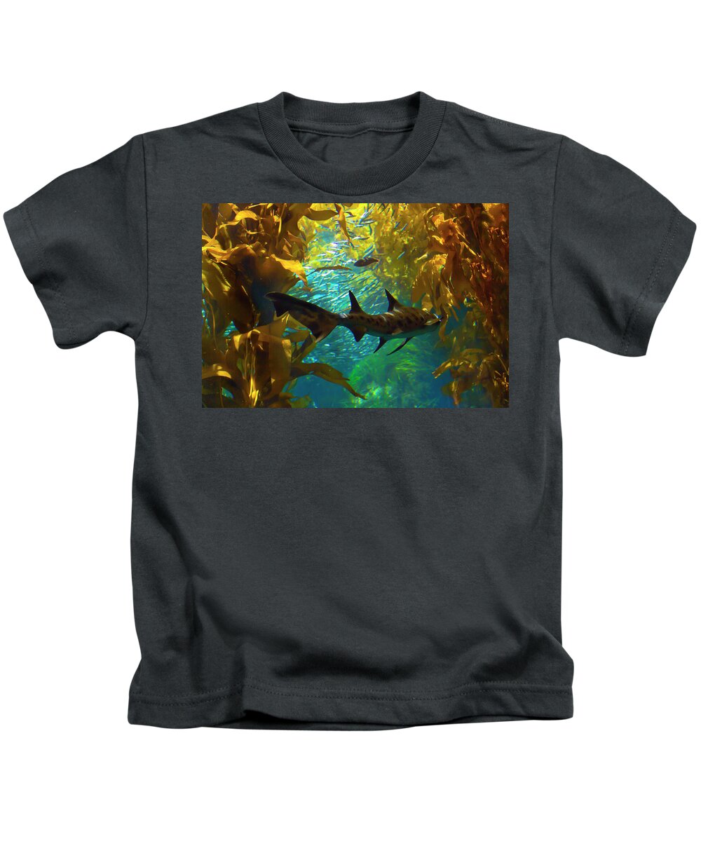 Shark Kids T-Shirt featuring the photograph Reef Shark in the Kelp Forest by Bonnie Follett