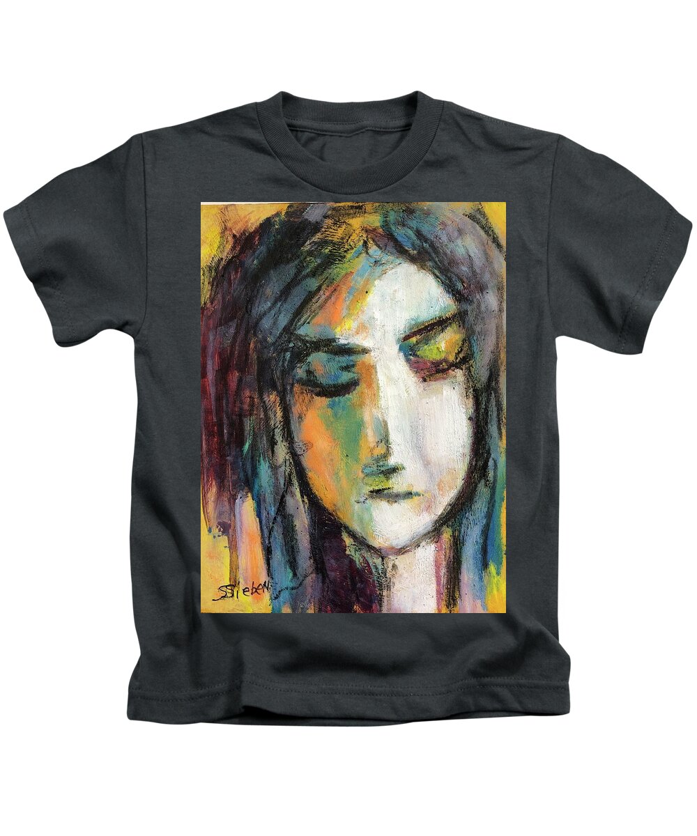 Portrait Kids T-Shirt featuring the painting Remembering by Sharon Sieben