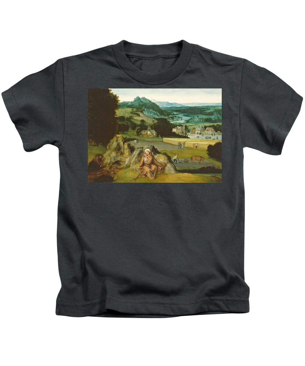 Joachim Patinir Kids T-Shirt featuring the painting Rest on the Flight into Egypt and the Miraculous Field of Wheat by Joachim Patinir