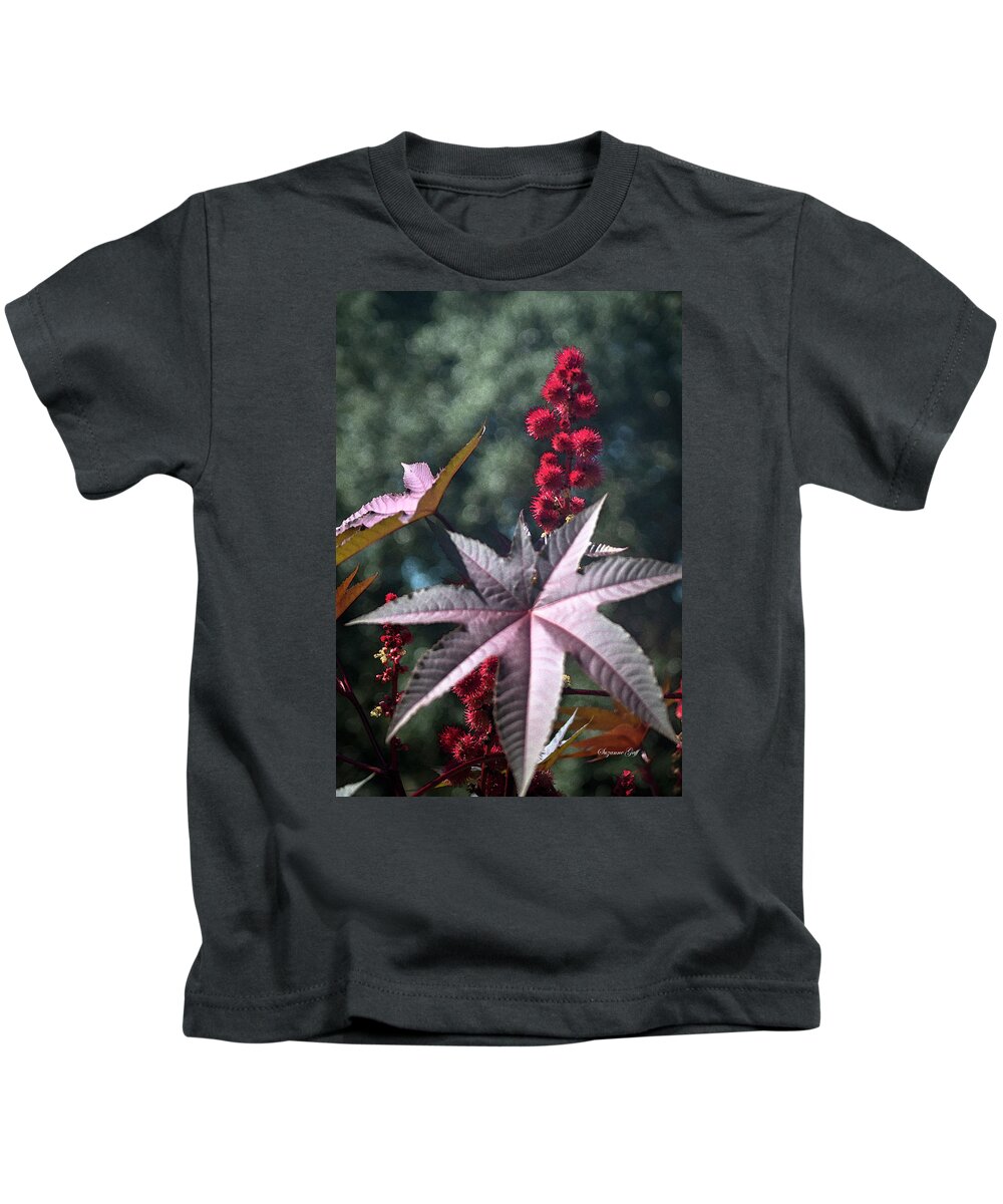 Photograph Kids T-Shirt featuring the photograph Ricinus - Castor Bean in Watercolor by Suzanne Gaff