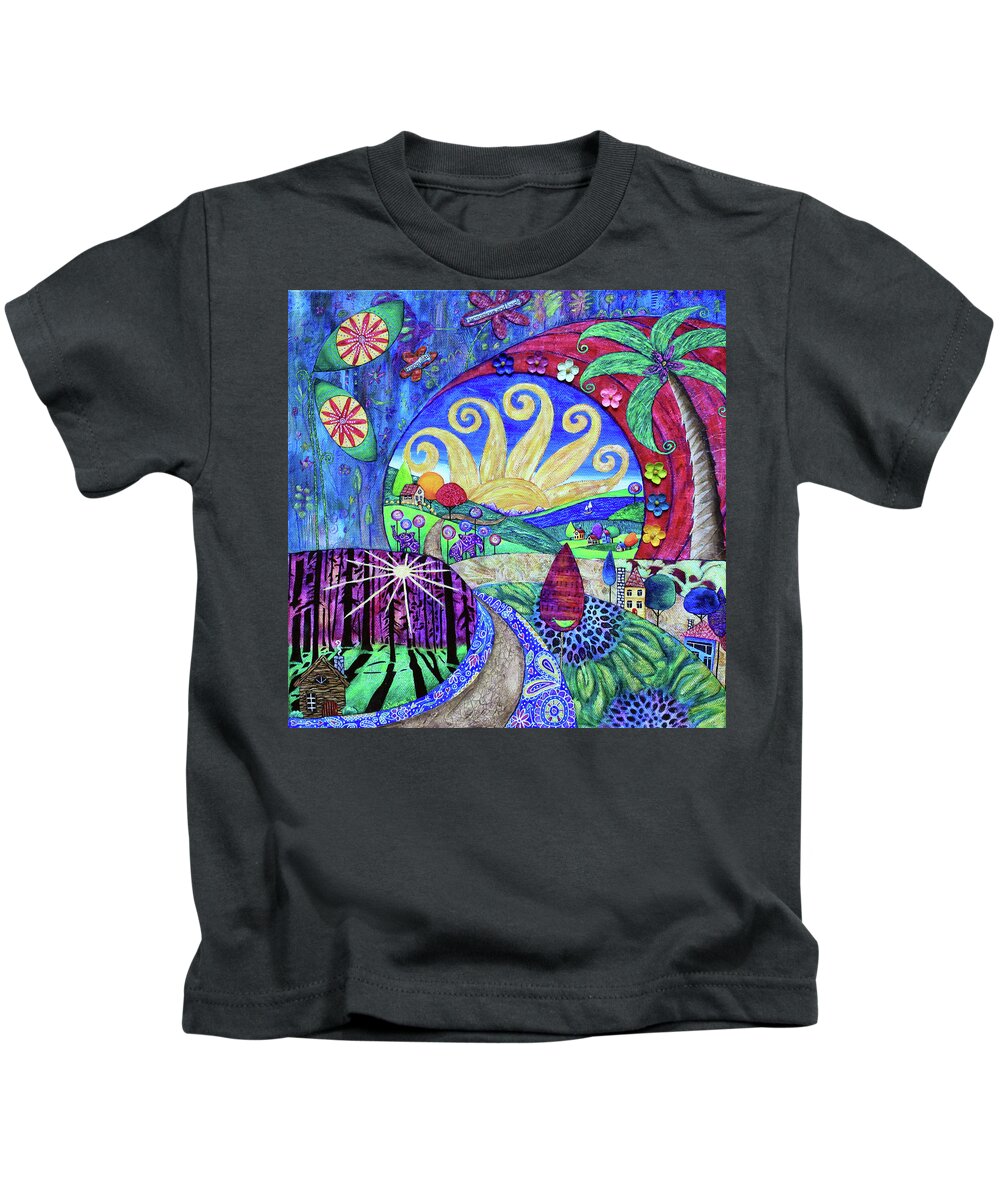 Dreamscape Kids T-Shirt featuring the painting Road To Tranquility by Winona's Sunshyne