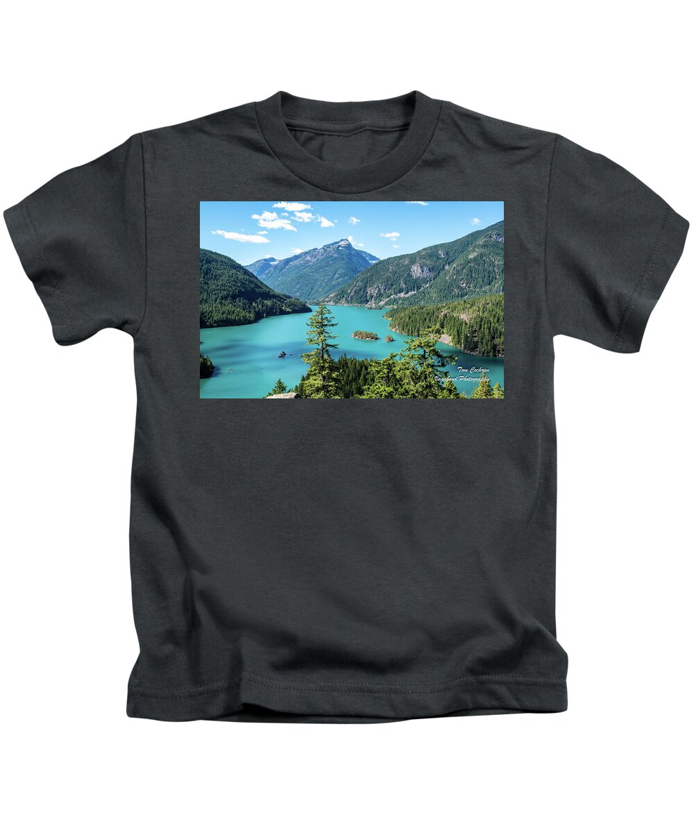 Rocky Davis Peak And Turquoise Diablo Lake Kids T-Shirt featuring the photograph Rocky Davis Peak and Turquoise Diablo Lake by Tom Cochran